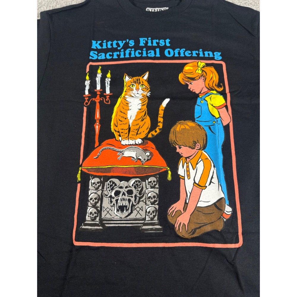 Steven Rhodes Kittys First Sacrificial Offering Black Graphic T-Shirt Small